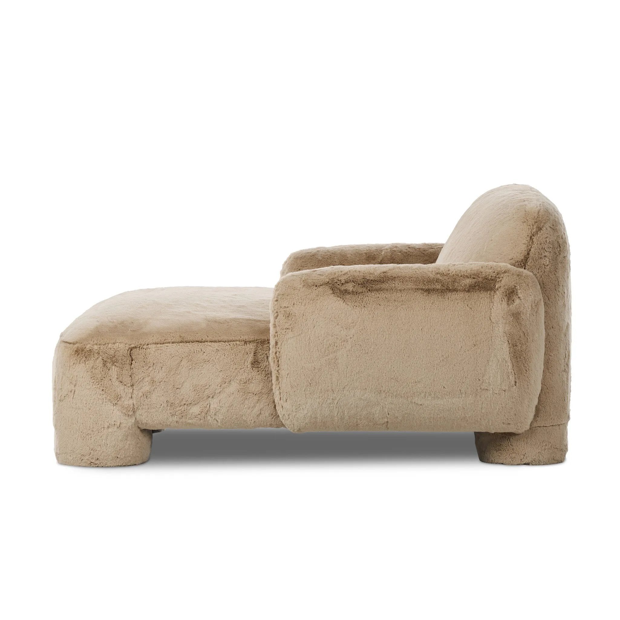 Oversized and modern, this billowy chaise is a statement piece whether styled alone or with an existing living room setup. The cream basketweave covering subdues bold arms and cylindrical legs. With spring suspension in the seat cushion and webbed suspension in the back, the piece is designed with durability and comfort in mind. Amethyst Home provides interior design, new home construction design consulting, vintage area rugs, and lighting in the Tampa metro area.