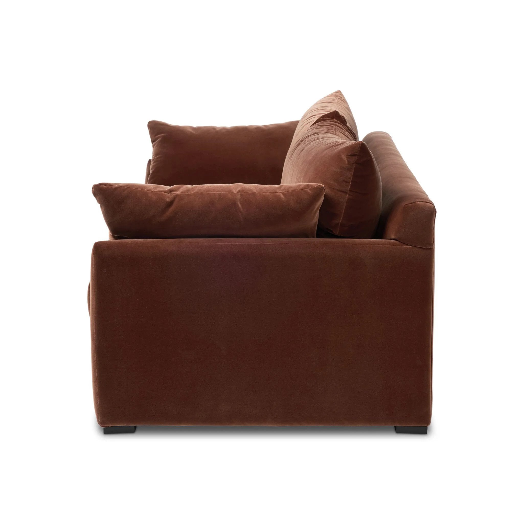 Structured yet deceivingly comfortable. The pillow-engulfed sofa features a distinctive raised seat deck with knife-edge cushions. Tapered arms include integrated pillows, while the tight seat-back provides a stable resting spot for its plush, loose-back pillows. Amethyst Home provides interior design, new home construction design consulting, vintage area rugs, and lighting in the Winter Garden metro area.