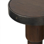 Crafted from mixed solid reclaimed woods with an aged finish, this modern-minded drink table works a handy extra surface into any room. With turned details on the post and a gunmetal-finished iron collars wrapping the top.As enthusiasts of wabi sabi style at Amethyst, we love the nature inspired Mizu End Table - Aged Belgium Bleach. Amethyst Home provides interior design, new home construction design consulting, vintage area rugs, and lighting in the Los Angeles metro area.