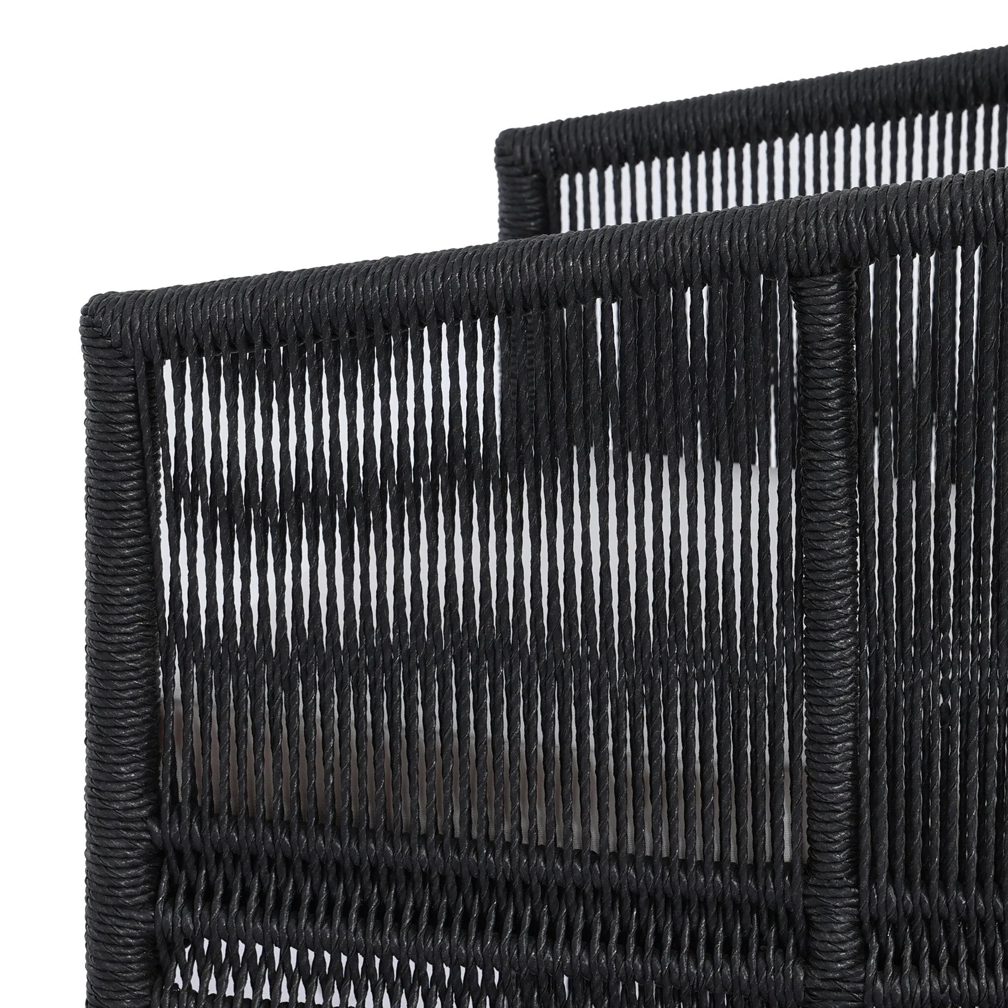 Featuring Mondira Arashi Salt Outdoor Dining Chair by Four Hands at Amethyst Home. A stunning spot for outdoor daydreaming. The linear rope-based design on this beautifully woven outdoor dining chair is paired with clean curves. Designed with an angular cutout detail on back so the seat is stunning from all angles. Back and seat cushions are UV-resistant, wat. Amethyst Home provides interior design, new home construction design consulting, vintage area rugs, and lighting in the Houston metro area.