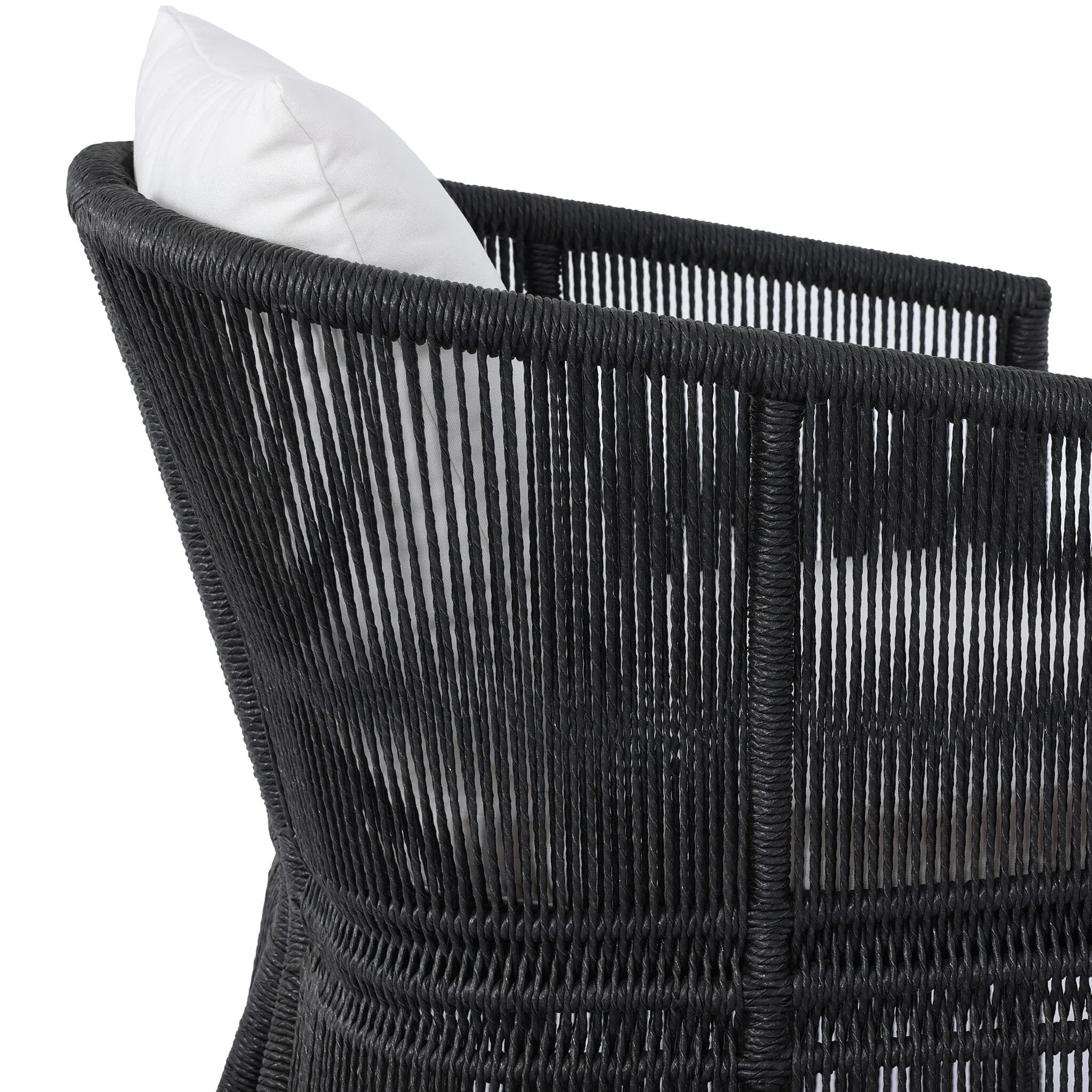 Featuring Mondira Arashi Salt Outdoor Dining Chair by Four Hands at Amethyst Home. A stunning spot for outdoor daydreaming. The linear rope-based design on this beautifully woven outdoor dining chair is paired with clean curves. Designed with an angular cutout detail on back so the seat is stunning from all angles. Back and seat cushions are UV-resistant,. Amethyst Home provides interior design, new home construction design consulting, vintage area rugs, and lighting in the Kansas City metro area.