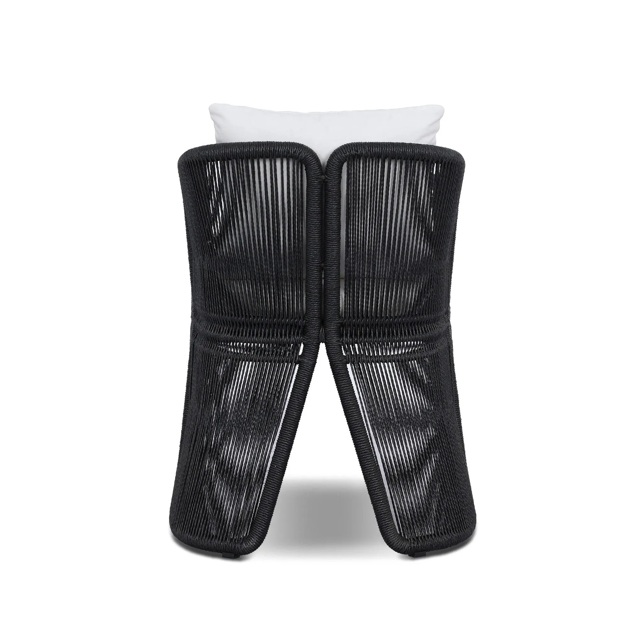 Featuring Mondira Arashi Salt Outdoor Dining Chair by Four Hands at Amethyst Home. A stunning spot for outdoor daydreaming. The linear rope-based design on this beautifully woven outdoor dining chair is paired with clean curves. Designed with an angular cutout detail on back so the seat is stunning from all angles. Back and seat cushions are UV-resista. Amethyst Home provides interior design, new home construction design consulting, vintage area rugs, and lighting in the Salt Lake City metro area.