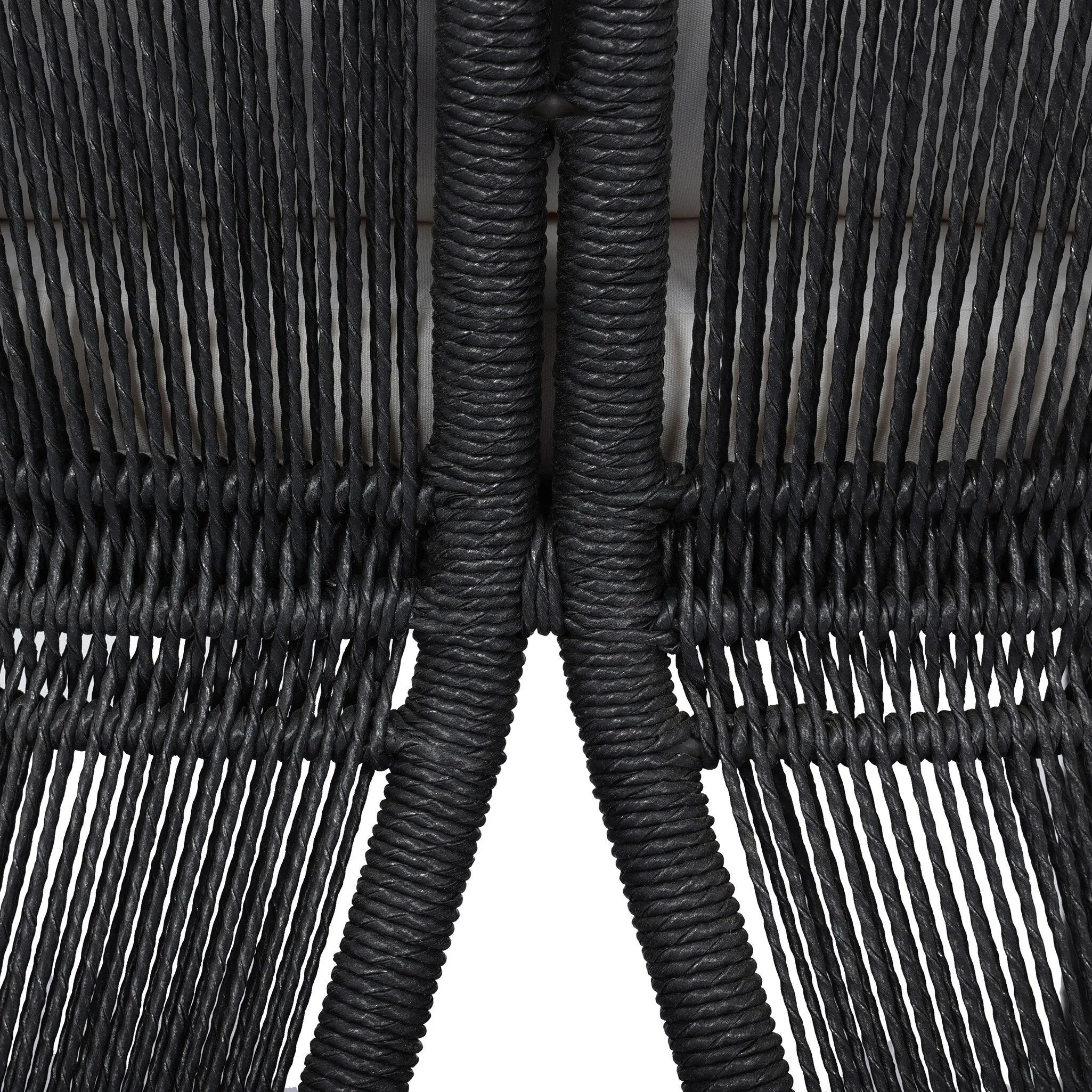 Featuring Mondira Arashi Salt Outdoor Dining Chair by Four Hands at Amethyst Home. A stunning spot for outdoor daydreaming. The linear rope-based design on this beautifully woven outdoor dining chair is paired with clean curves. Designed with an angular cutout detail on back so the seat is stunning from all angles. Back and seat cushions are UV-resistant, water. Amethyst Home provides interior design, new home construction design consulting, vintage area rugs, and lighting in the Tampa metro area.