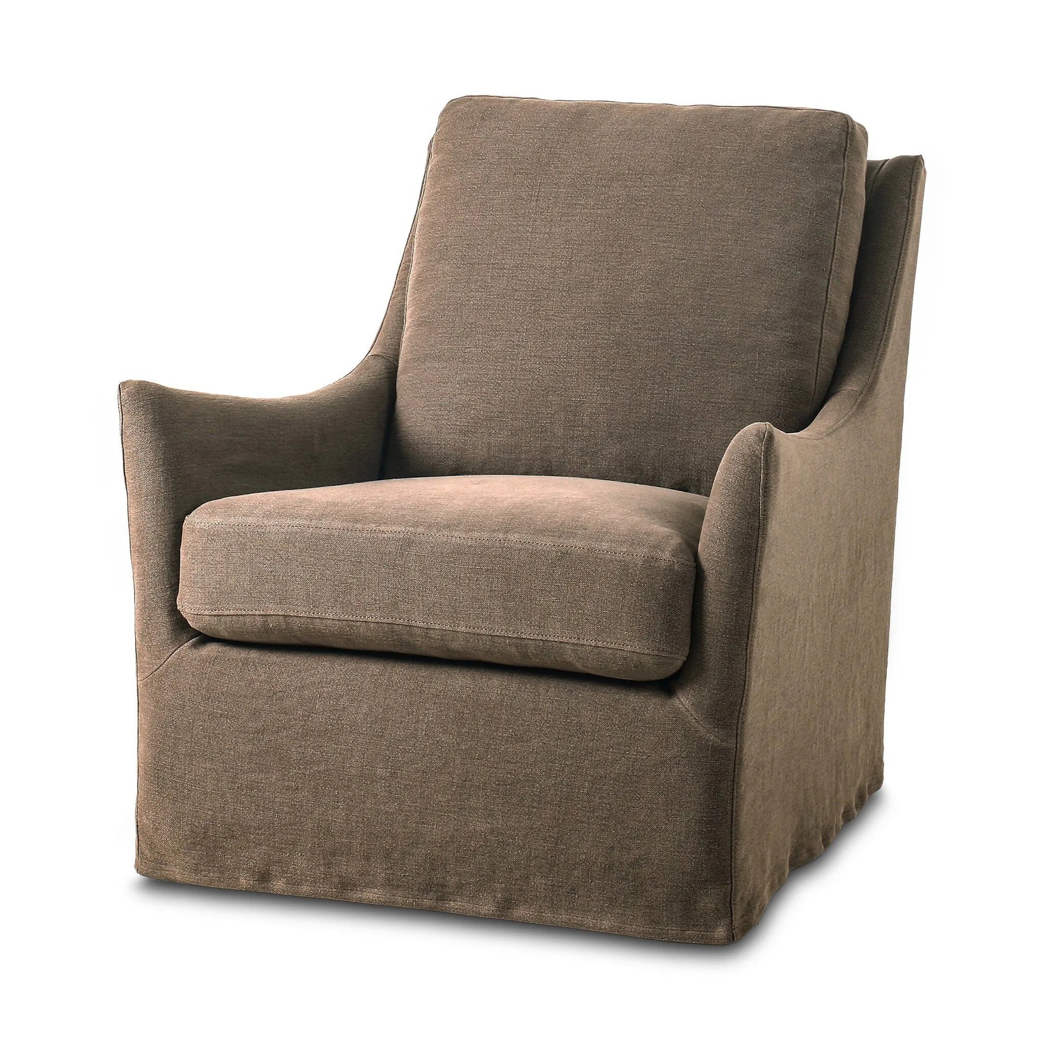 This relaxing glider chair is defined by slightly sloping, flared arms and a floor-length slipcover that's finished in a soft, tight weave for a traditional style Amethyst Home provides interior design, new home construction design consulting, vintage area rugs, and lighting in the Nashville metro area.