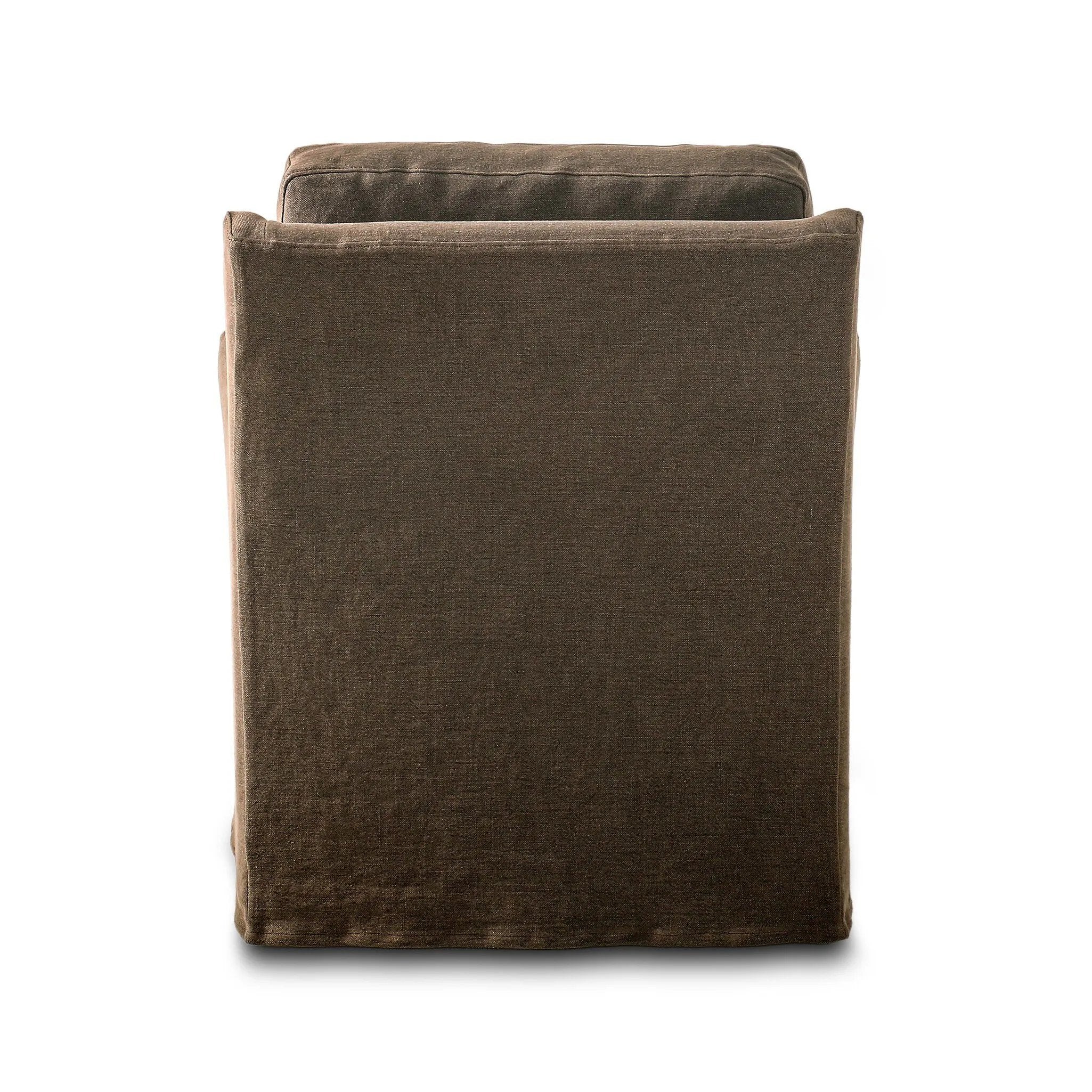 This relaxing glider chair is defined by slightly sloping, flared arms and a floor-length slipcover that's finished in a soft, tight weave for a traditional style Amethyst Home provides interior design, new home construction design consulting, vintage area rugs, and lighting in the Winter Garden metro area.