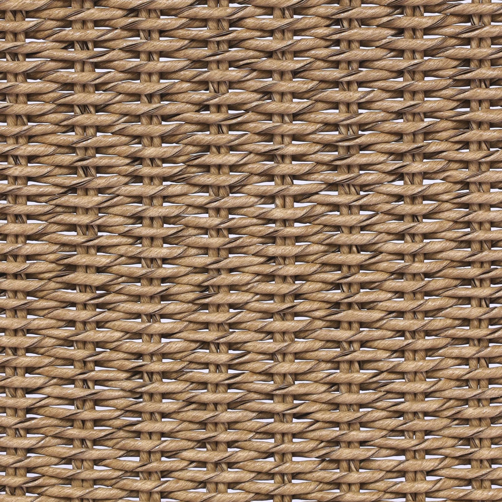 Cottage-inspired, faux hyacinth mimics its natural counterpart, with joint wrapping and texture for depth and character defining this outdoor dining chair. Varied proportion for dimension. Upholstered in a UV-resistant, water-repellent, quick-drying fabric. Cover or store indoors during inclement weather and when not in use Amethyst Home provides interior design, new home construction design consulting, vintage area rugs, and lighting in the San Diego metro area.