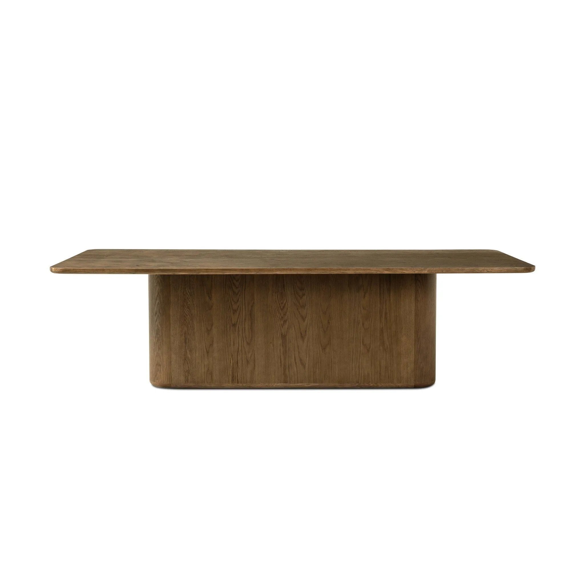 This monolithic piece features a grand plinth base, subtly rounded corners and bullnose edges. A mix of solid oak and oak veneer offers the best of both worlds: beautiful movement from the natural oak graining and added character from the burl veneer finish. Amethyst Home provides interior design, new home construction design consulting, vintage area rugs, and lighting in the Washington metro area.