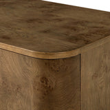 Finished in a unique rye, a mix of solid oak and oak veneer shape a simplified four-door sideboard, with subtly rounded corners for a touch of softness. Large, exaggerated hardware finishes the look.As fans of natural aesthetics at Amethyst, we love the nature inspired Morley Sideboard - Rye Medium Burl Oak Veneer. Amethyst Home provides interior design, new home construction design consulting, vintage area rugs, and lighting in the Dallas metro area.