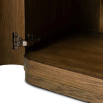 Finished in a unique rye, a mix of solid oak and oak veneer shape a simplified four-door sideboard, with subtly rounded corners for a touch of softness. Large, exaggerated hardware finishes the look.As fans of natural aesthetics at Amethyst, we love the nature inspired Morley Sideboard - Rye Medium Burl Oak Veneer. Amethyst Home provides interior design, new home construction design consulting, vintage area rugs, and lighting in the Tampa metro area.