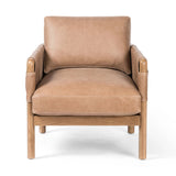 Featuring Navarro Palermo Drift Chair by Four Hands at Amethyst Home. Safari inspiration meets zen aspirations. A cylindrical frame is crafted, smoothed and rounded from solid ash wood. Includes two loose feather-blend cushions covered in subtly distressed thick cut leather in a neutral taupe hue for a monochromatic look. Overall Dimensions: 27.75"w x 34.. Amethyst Home provides interior design, new home construction design consulting, vintage area rugs, and lighting in the Los Angeles metro area.