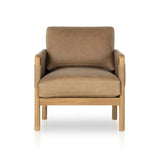 Featuring Navarro Palermo Drift Chair by Four Hands at Amethyst Home. Safari inspiration meets zen aspirations. A cylindrical frame is crafted, smoothed and rounded from solid ash wood. Includes two loose feather-blend cushions covered in subtly distressed thick cut leather in a neutral taupe hue for a monochromatic look. Overall Dimensions: 27.75"w x 34.00". Amethyst Home provides interior design, new home construction design consulting, vintage area rugs, and lighting in the Portland metro area.
