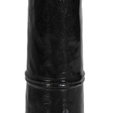 Inspired by a vintage salt shaker found while exploring Copenhagen, Denmark, this glossy cast aluminum lamp has a telescoping shape that's finished with a traditional flax linen shade Amethyst Home provides interior design, new home construction design consulting, vintage area rugs, and lighting in the Portland metro area.