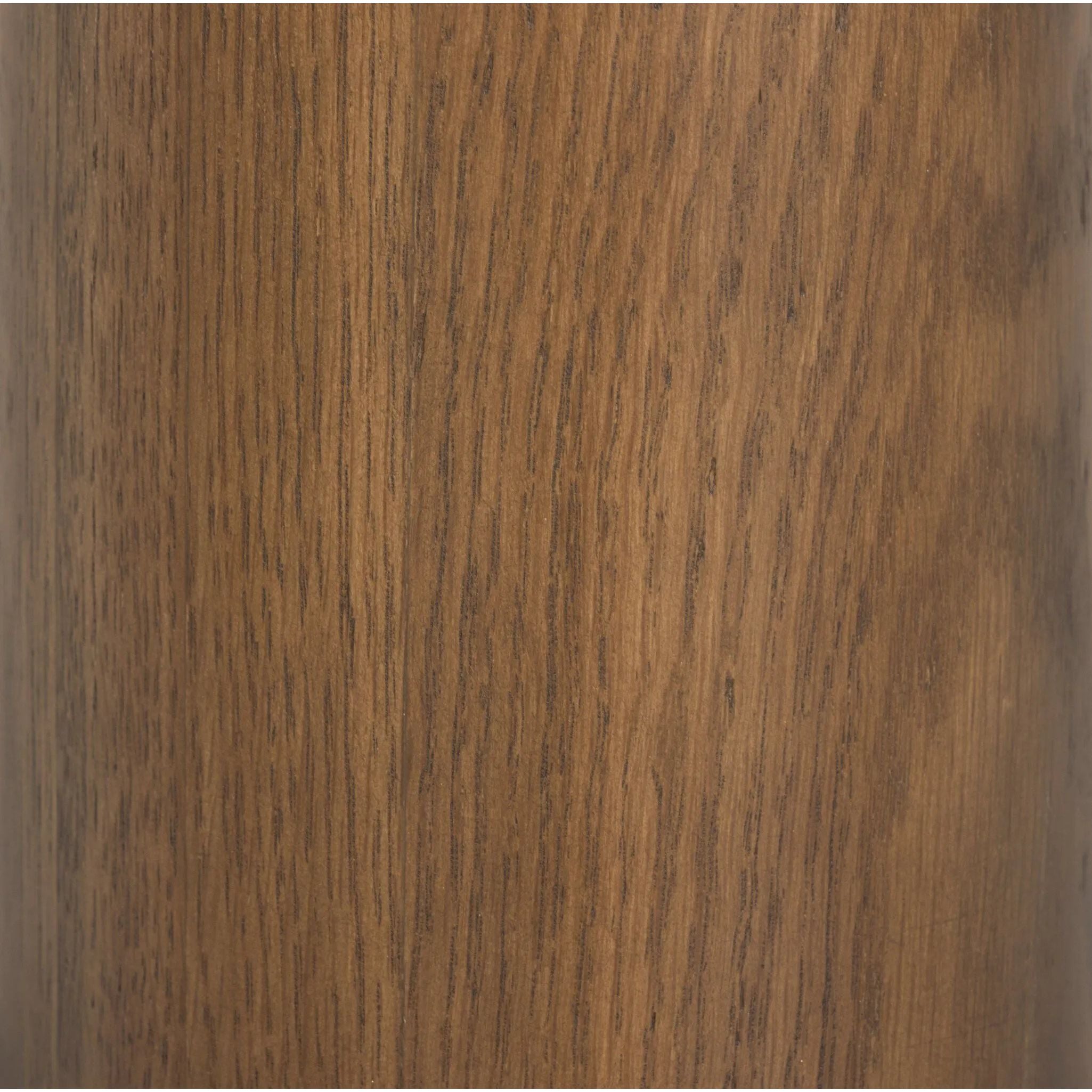 Inspired by a vintage salt shaker found while exploring Copenhagen, Denmark, this warm brown oak floor lamp has a telescoping shape that's finished with a traditional tan linen shade Amethyst Home provides interior design, new home construction design consulting, vintage area rugs, and lighting in the Charlotte metro area.