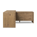 Customization and functionality fuse in a rotating desk of aged smoked oak. With plenty of storage space by way of drawers and cabinetry, a unique L shape and 360-degree mobility offer several orientation options, to comfortably suit a wide range of spaces Amethyst Home provides interior design, new home construction design consulting, vintage area rugs, and lighting in the Dallas metro area.