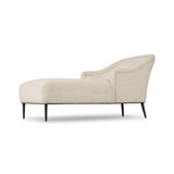 With elements of past eras at play, this updated Deco chaise features a rounded back, sloped arms and a dramatic channel. The iron base and tapered legs support the cushiony seating — built with spring suspensions for long-lasting comfort. Amethyst Home provides interior design, new home construction design consulting, vintage area rugs, and lighting in the Salt Lake City metro area.