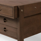 Featuring Oakley Dark Toasted Oak Veneer Desk by Four Hands at Amethyst Home. Made from warm-toasted oak, brass-finished bolt covers add an aesthetic element to a storage-driven desk. Eight drawers plus open shelving offer plenty of space for office staples.Overall Dimensions: 72.00"w x 32.00"d x 30.00"hWeight : 186.29 lbsMaterials: Oak Veneer. Amethyst Home provides interior design, new home construction design consulting, vintage area rugs, and lighting in the Newport Beach metro area.