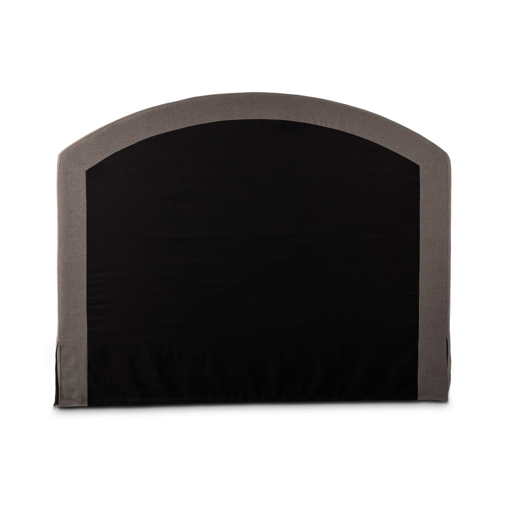 An arched headboard and simple frame act as the perfect canvas for your favorite bedding. A soft textural linen slipcover in a rich brown hue contributes a cozy yet refined look Amethyst Home provides interior design, new home construction design consulting, vintage area rugs, and lighting in the Salt Lake City metro area.