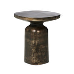 Forged from cast iron with a distressed bronze patina finish. A sturdy pedestal base and rounded square top create a functional, industrial-inspired piece.Collection: Marlo Amethyst Home provides interior design, new home construction design consulting, vintage area rugs, and lighting in the Park City metro area.
