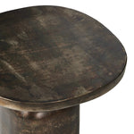 Forged from cast iron with a distressed bronze patina finish. A sturdy pedestal base and rounded square top create a functional, industrial-inspired piece.Collection: Marlo Amethyst Home provides interior design, new home construction design consulting, vintage area rugs, and lighting in the Salt Lake City metro area.