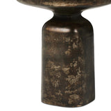 Forged from cast iron with a distressed bronze patina finish. A sturdy pedestal base and rounded square top create a functional, industrial-inspired piece.Collection: Marlo Amethyst Home provides interior design, new home construction design consulting, vintage area rugs, and lighting in the Scottsdale metro area.