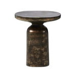 Forged from cast iron with a distressed bronze patina finish. A sturdy pedestal base and rounded square top create a functional, industrial-inspired piece.Collection: Marlo Amethyst Home provides interior design, new home construction design consulting, vintage area rugs, and lighting in the Winter Garden metro area.