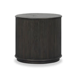 An artisanal take on texture. Made from black-finished mindi wood with a plinth-style base, a reeding pattern is carved around the entirety of this versatile end table for a fresh, approachable look.As lovers of luxe aesthetics at Amethyst, we love the optimistic inspired Ona End Table - Smoked Black Mindi Veneer. Amethyst Home provides interior design, new home construction design consulting, vintage area rugs, and lighting in the Boston metro area.