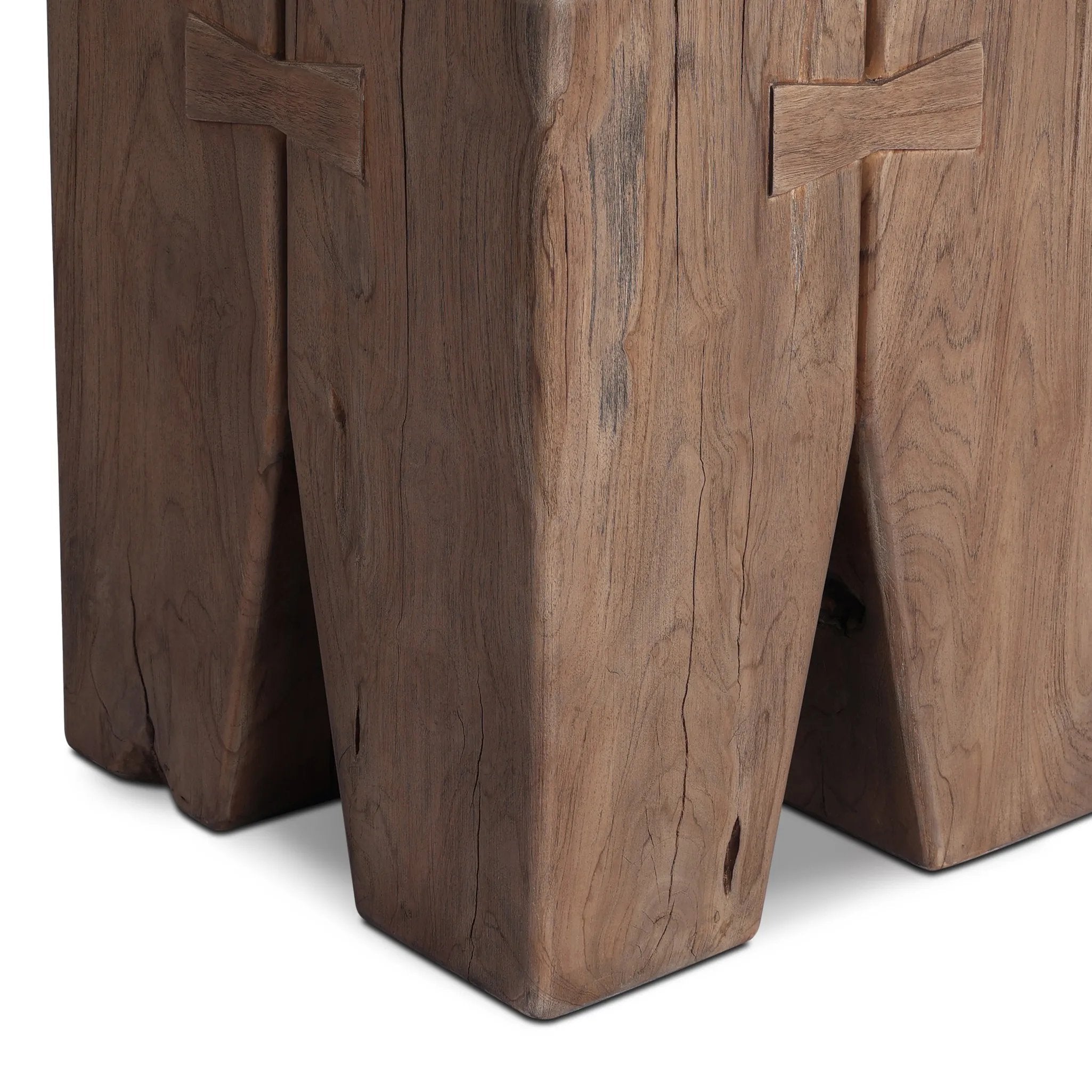 Boldly proportioned, four tiered pillar-style unite with butterfly joints to craft this outdoor end table of solid FSC®-certified teak. Simple design lets the material shine. Cover or store indoors when not in use or during inclement weather Amethyst Home provides interior design, new home construction design consulting, vintage area rugs, and lighting in the Des Moines metro area.
