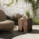 Boldly proportioned, four tiered pillar-style unite with butterfly joints to craft this outdoor end table of solid FSC®-certified teak. Simple design lets the material shine. Cover or store indoors when not in use or during inclement weather Amethyst Home provides interior design, new home construction design consulting, vintage area rugs, and lighting in the San Diego metro area.