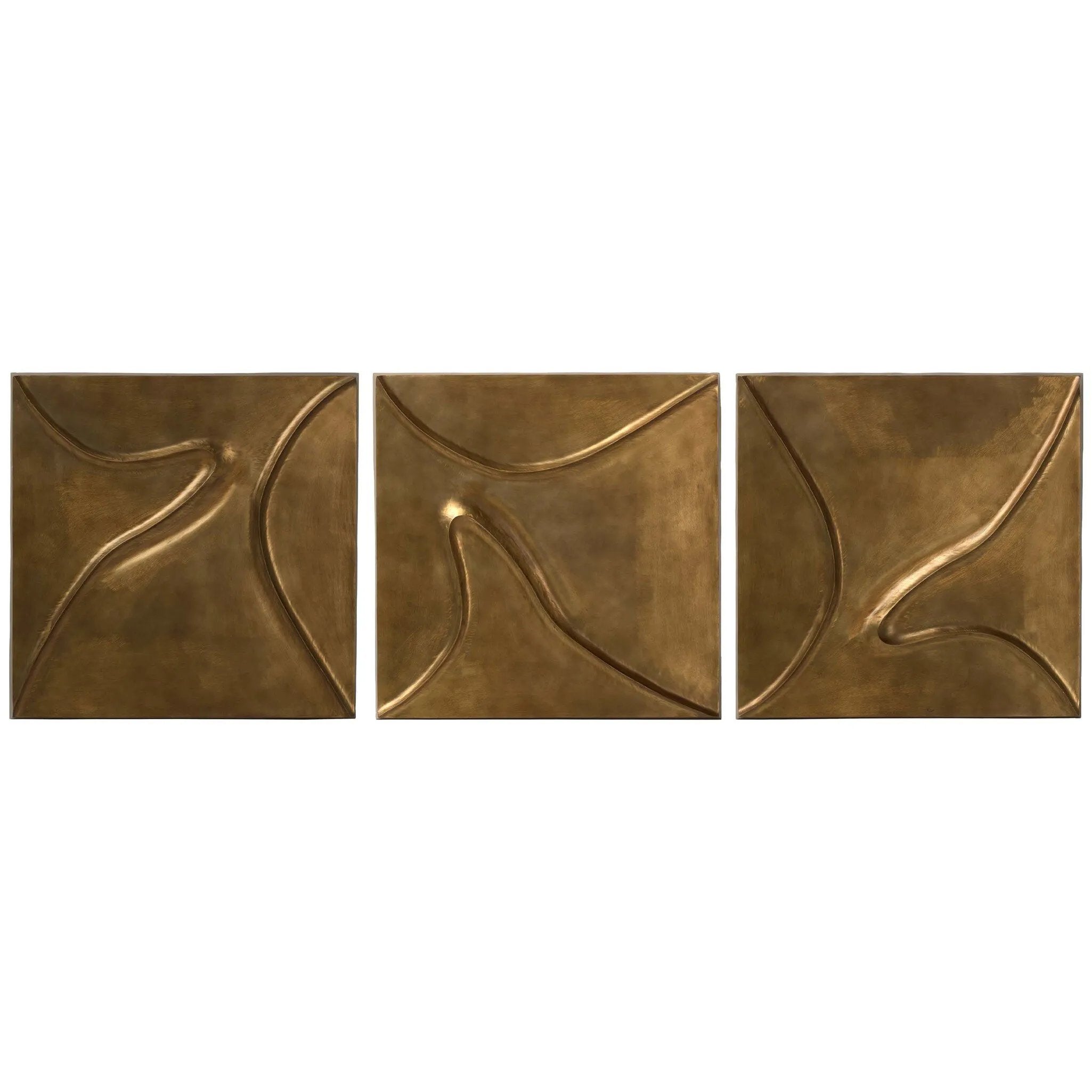 Embossed gold-finished metal catches the light on curved, fluid lines, bringing movement to the wall. Hang in any orientation for easy customization Amethyst Home provides interior design, new home construction design consulting, vintage area rugs, and lighting in the Seattle metro area.