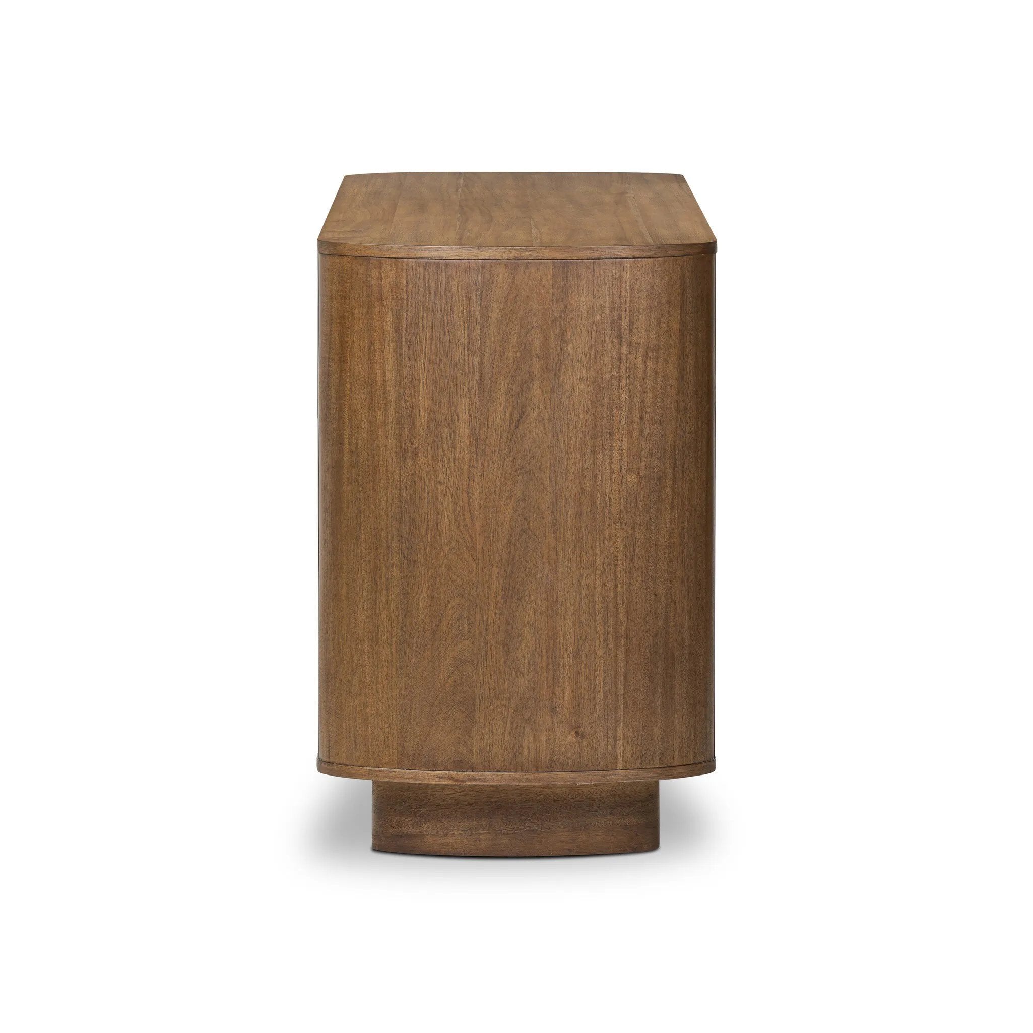 Seasoned brown acacia forms a pedestal base, bringing gentle curves to a classic dresser shape. Six drawers bring spacious storage to the bedroom Amethyst Home provides interior design, new home construction design consulting, vintage area rugs, and lighting in the Dallas metro area.