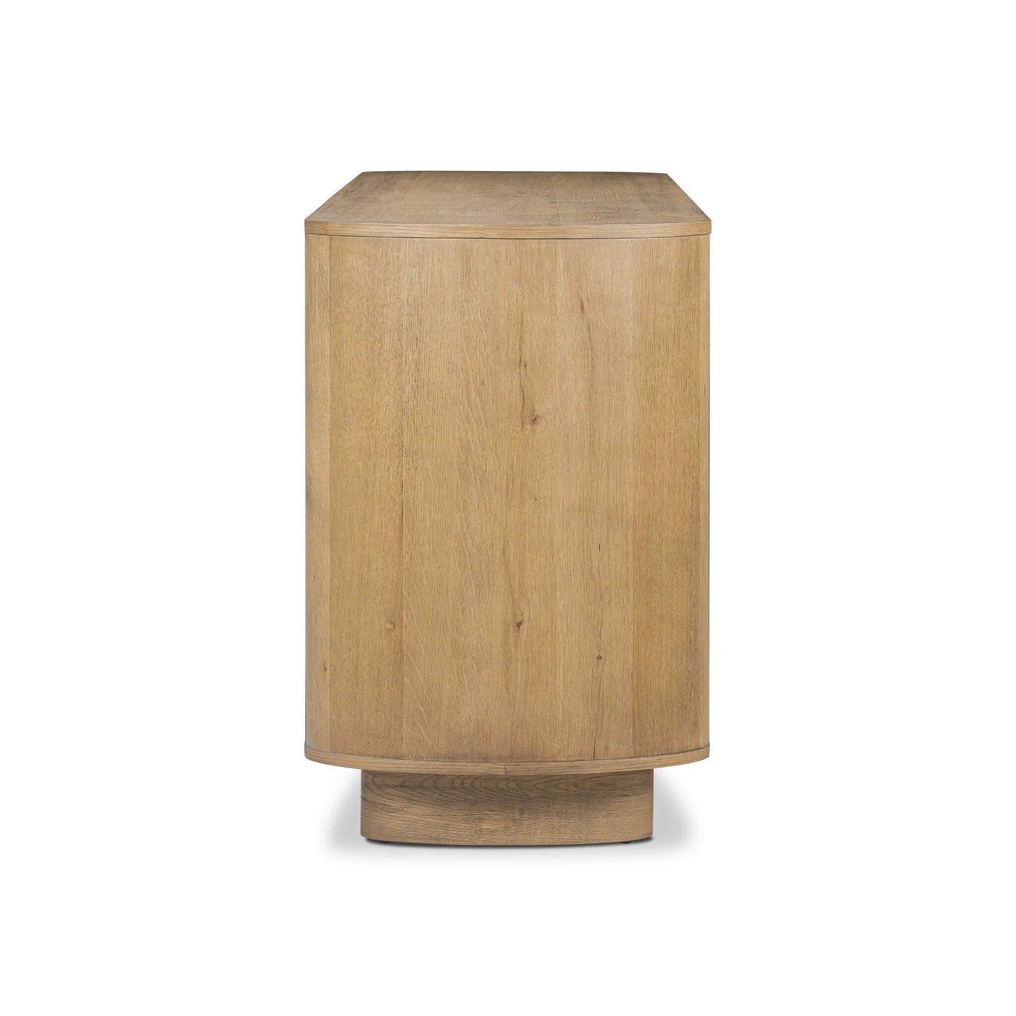 Light, worn oak forms a pedestal base, bringing gentle curves to a classic dresser shape. Six drawers bring spacious storage to the bedroom Amethyst Home provides interior design, new home construction design consulting, vintage area rugs, and lighting in the Los Angeles metro area.