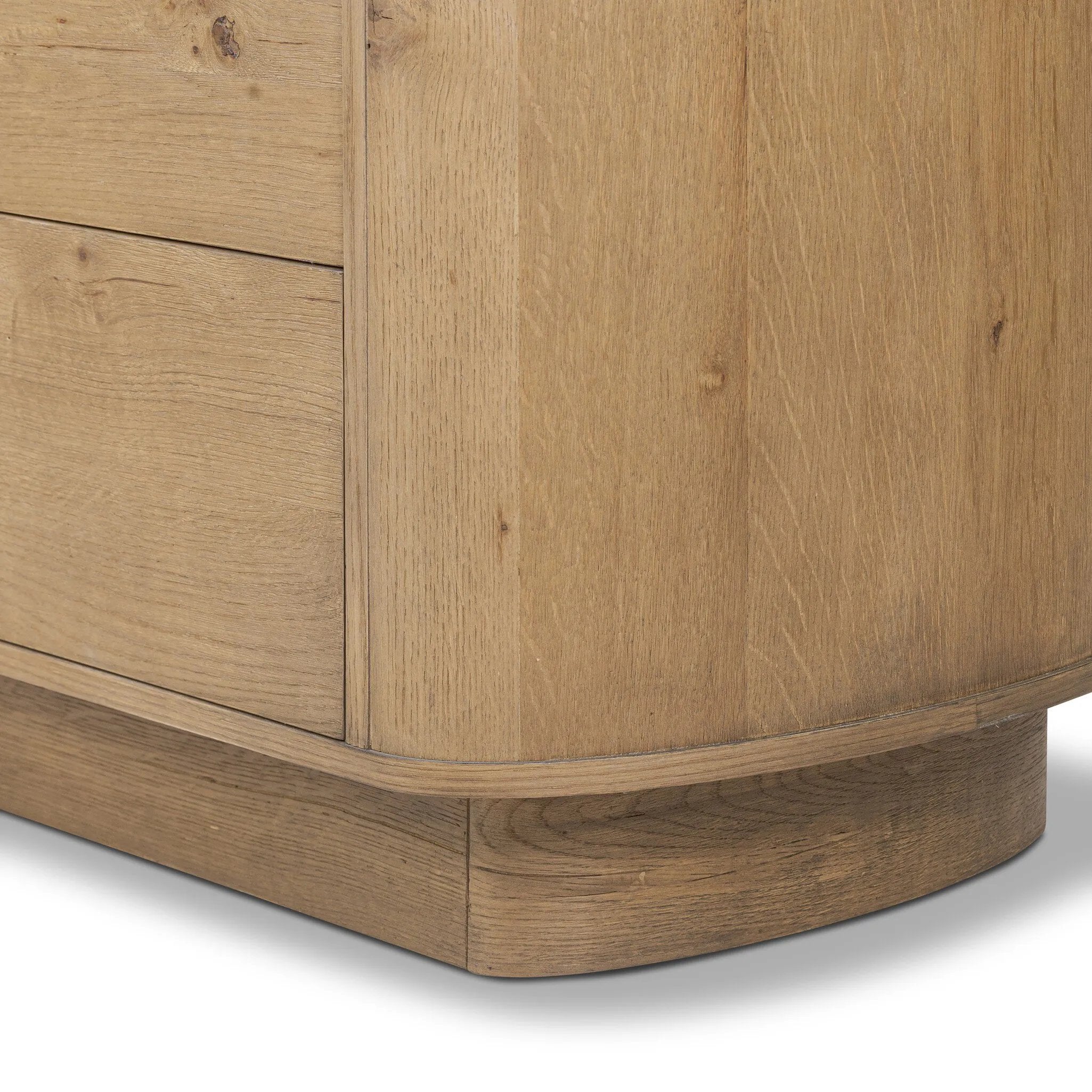 Light, worn oak forms a pedestal base, bringing gentle curves to a classic dresser shape. Six drawers bring spacious storage to the bedroom Amethyst Home provides interior design, new home construction design consulting, vintage area rugs, and lighting in the Scottsdale metro area.