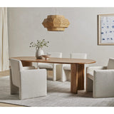 Featuring Paden Sandy Acacia Dining Table by Four Hands at Amethyst Home. A study in shape. Sand-colored acacia forms crescent-shaped legs and a sprawling oval tabletop, bringing grand, organic-infused presence to the dining room.Overall Dimensions: 94.00"w x 42.00"d x 30.00"hWeight : 139.33 lbsMaterials : Thin Acacia Veneer, Solid Acacia. Amethyst Home provides interior design, new home construction design consulting, vintage area rugs, and lighting in the Houston metro area.
