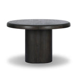 Make space for more guests with a rounded extension table of smoked black mindi, with beautiful visible graining. Inside the tabletop, a hidden mechanism allows for expansion from 48" to 68".As fans of organic modern design at Amethyst, we love the designer inspired Pemble Extension Dining Table - Smoked Black Mindi Veneer. Amethyst Home provides interior design, new home construction design consulting, vintage area rugs, and lighting in the Salt Lake City metro area.