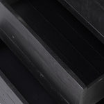 Beauty in simplicity. A clean cube of aged black-finished pine can be styled into a wide range of styles and spaces Amethyst Home provides interior design, new home construction design consulting, vintage area rugs, and lighting in the Newport Beach metro area.