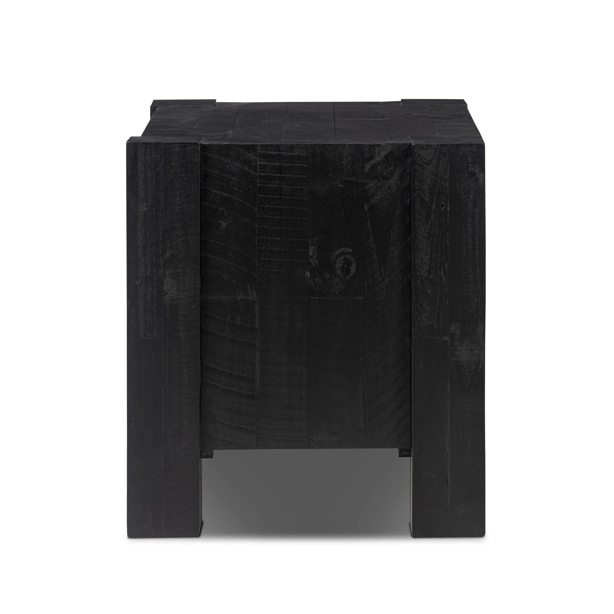 Beauty in simplicity. A clean cube of aged black-finished pine can be styled into a wide range of styles and spaces Amethyst Home provides interior design, new home construction design consulting, vintage area rugs, and lighting in the Park City metro area.