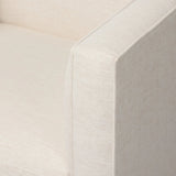 Featuring Phillip Crypton Nomad Snow Swivel Chair by Four Hands at Amethyst Home. Style meets substance in this olive cotton-blend swivel chair. Blind stitching along the seat and back cushions create a polished complement to the heritage frame. The slight pronounced seat cushion creates an illusion of being loose, but is actually a fixed cushion with e. Amethyst Home provides interior design, new home construction design consulting, vintage area rugs, and lighting in the Newport Beach metro area.