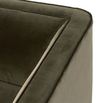 Featuring Phillip Surrey Olive Swivel Chair by Four Hands at Amethyst Home. Style meets substance in this olive cotton-blend swivel chair. Blind stitching along the seat and back cushions create a polished complement to the heritage frame. The slight pronounced seat cushion creates an illusion of being loose, but is actually a fixed cushion with expert tail. Amethyst Home provides interior design, new home construction design consulting, vintage area rugs, and lighting in the Charlotte metro area.