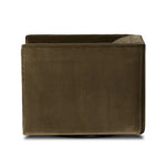 Featuring Phillip Surrey Olive Swivel Chair by Four Hands at Amethyst Home. Style meets substance in this olive cotton-blend swivel chair. Blind stitching along the seat and back cushions create a polished complement to the heritage frame. The slight pronounced seat cushion creates an illusion of being loose, but is actually a fixed cushion with expert tailor. Amethyst Home provides interior design, new home construction design consulting, vintage area rugs, and lighting in the Seattle metro area.