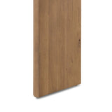 A shape-driven console table made from thick-cut oak veneer features overscale proportions and half-moon shaping, with a warm grey-brown finish Amethyst Home provides interior design, new home construction design consulting, vintage area rugs, and lighting in the Monterey metro area.