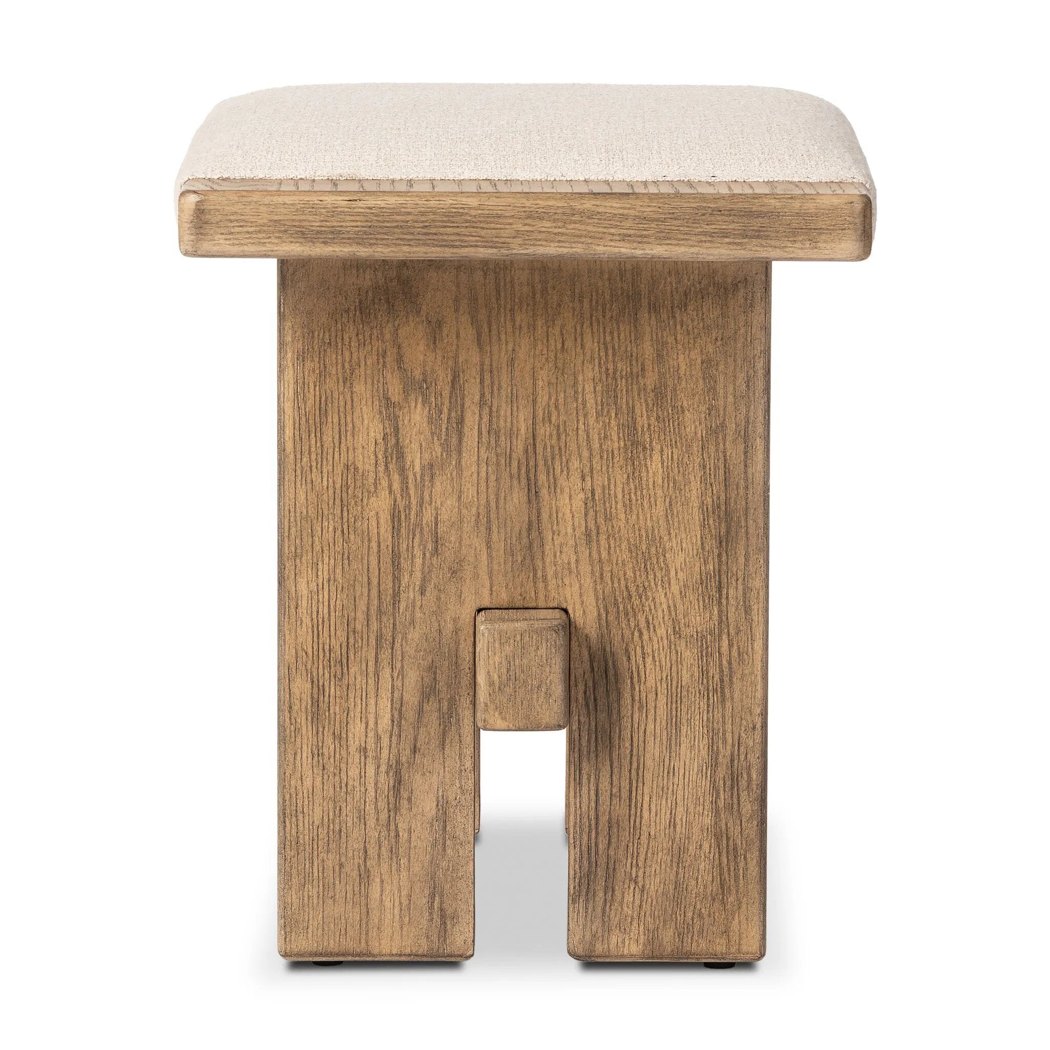 A heritage-inspired stool pairs light, distressed oak with high-performance fabric, bringing extra seating to any room. A pull-through stretcher adds a design-forward touch. Performance fabrics are specially created to withstand spills, stains, high traffic and wear, ensuring long-term comfort and unmatched durability Amethyst Home provides interior design, new home construction design consulting, vintage area rugs, and lighting in the Dallas metro area.