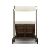 Drawing inspiration from antique rickshaws, this outdoor chaise features wheels and a built-in handle at the front for easy mobility. The adjustable and removable shade canopy offers customizable sun protection, with style. Cover or store inside during inclement weather and when not in use. Amethyst Home provides interior design, new home construction design consulting, vintage area rugs, and lighting in the Charlotte metro area.