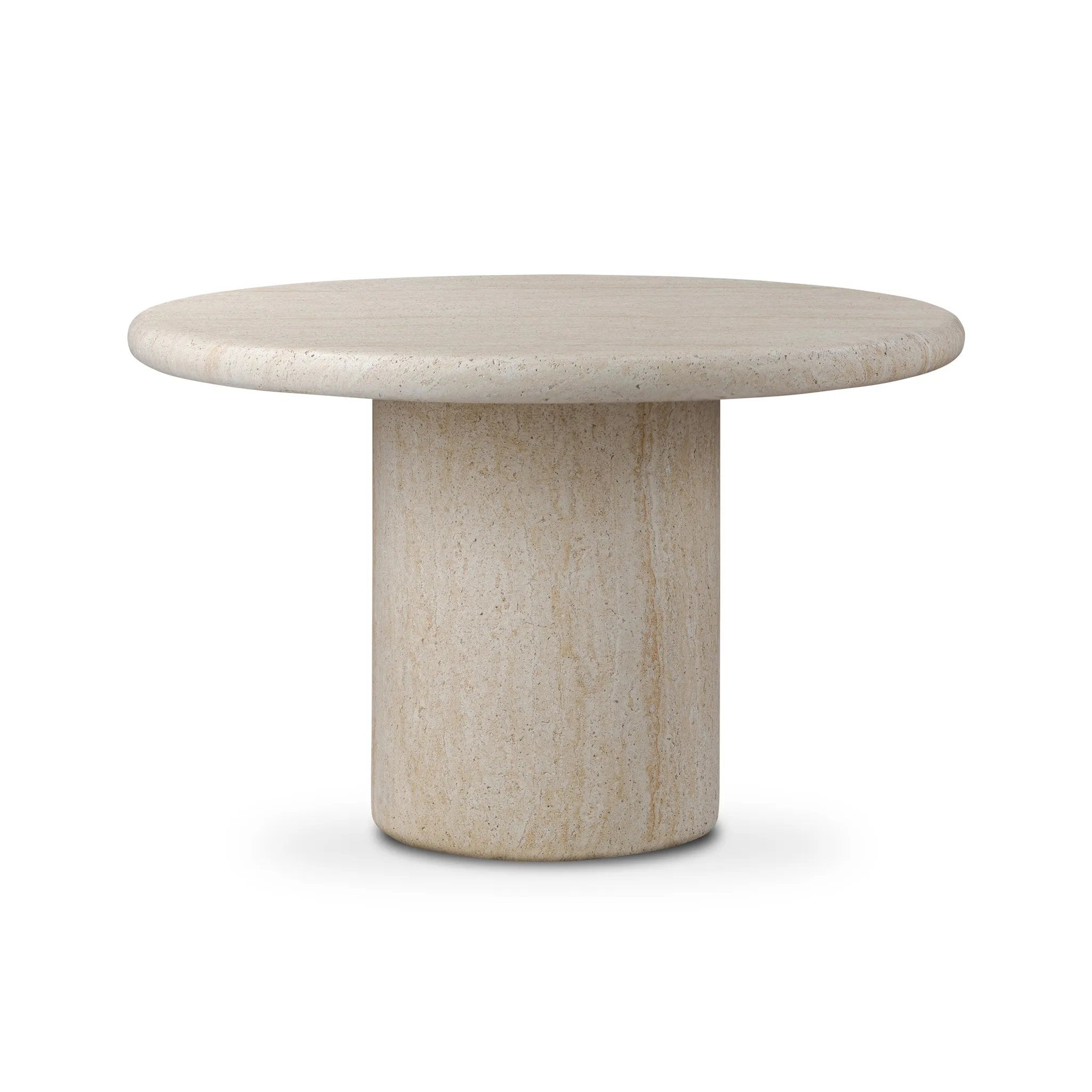 A simple pedestal shape lets the material do the talking on this outdoor dining table. Textured sand concrete resembles natural stone, with lots of natural texture and a beautiful, marble look. Cover or store indoors during inclement weather and when not in use Amethyst Home provides interior design, new home construction design consulting, vintage area rugs, and lighting in the Boston metro area.
