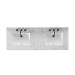 A simple transitional shape designed to function across styles. This bath vanity nods to heritage designs with the softly shaped backsplash, dowel legs, rounded corners and arch frame detail, finished with mixed hardware for added visual interest. Finished with a bath-safe sealant for moisture resistance. Amethyst Home provides interior design, new home construction design consulting, vintage area rugs, and lighting in the Houston metro area.