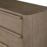 Rounded corners soften the straight-edged look of this 10-drawer dresser, crafted from natural oak in a warm grey finish. Wide smooth-gliding drawers are fully finished on the inside Amethyst Home provides interior design, new home construction design consulting, vintage area rugs, and lighting in the Nashville metro area.