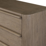Rounded corners soften the straight-edged look of this 10-drawer dresser, crafted from natural oak in a warm grey finish. Wide smooth-gliding drawers are fully finished on the inside Amethyst Home provides interior design, new home construction design consulting, vintage area rugs, and lighting in the Nashville metro area.