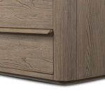 Rounded corners soften the straight-edged look of this 10-drawer dresser, crafted from natural oak in a warm grey finish. Wide smooth-gliding drawers are fully finished on the inside Amethyst Home provides interior design, new home construction design consulting, vintage area rugs, and lighting in the Scottsdale metro area.