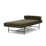 Elevate any room with a timeless chaise. Upholstered in a velvety cotton blend with a bench seat, angled apron and strap-secured bolster headrest. Slim steel legs keep this look light and airy Amethyst Home provides interior design, new home construction design consulting, vintage area rugs, and lighting in the Des Moines metro area.