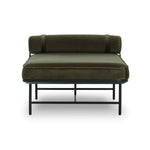 Elevate any room with a timeless chaise. Upholstered in a velvety cotton blend with a bench seat, angled apron and strap-secured bolster headrest. Slim steel legs keep this look light and airy Amethyst Home provides interior design, new home construction design consulting, vintage area rugs, and lighting in the Los Angeles metro area.