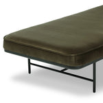 Elevate any room with a timeless chaise. Upholstered in a velvety cotton blend with a bench seat, angled apron and strap-secured bolster headrest. Slim steel legs keep this look light and airy Amethyst Home provides interior design, new home construction design consulting, vintage area rugs, and lighting in the Miami metro area.